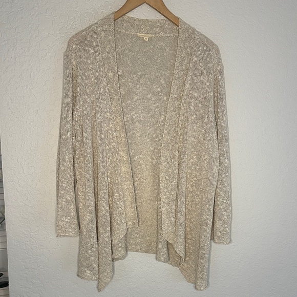 Eileen Fisher Woman 1X Oatmeal Beige Cardigan Sweater Linen Nylon Neutral Fall - Picture 1 of 8